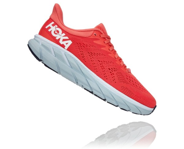 Hoka One One Clifton 7 Womens UK - Coral / White Road Running Shoes - NHJXR0731